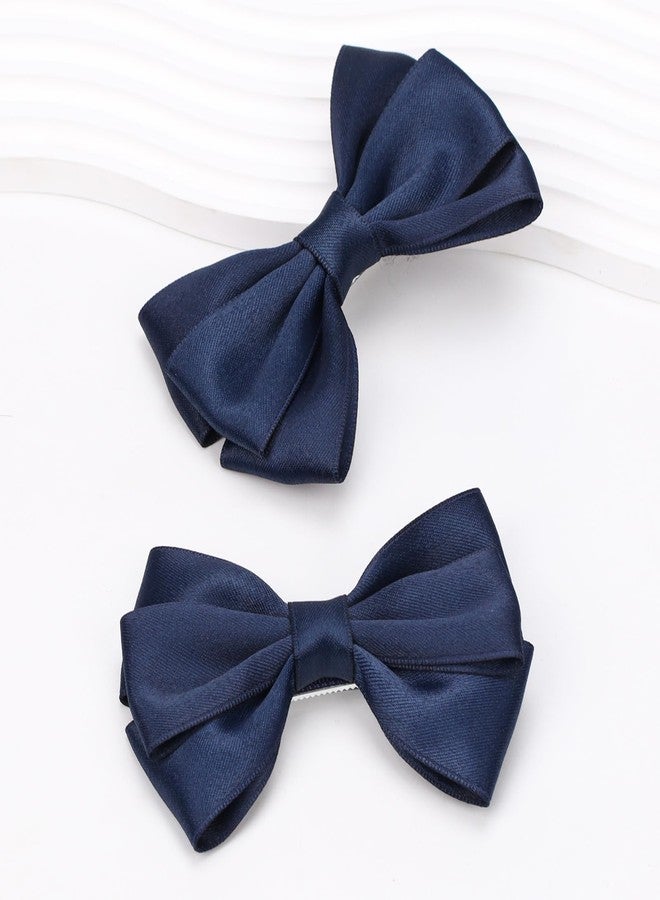 ZOLYCO 4.5 Inches Hair Bows for Girls Thick Ribbon Boutique Alligator Clips Hair Accessories for Baby Girls Toddlers Kids Teens 2 Pcs (Navy Blue) - Image 5